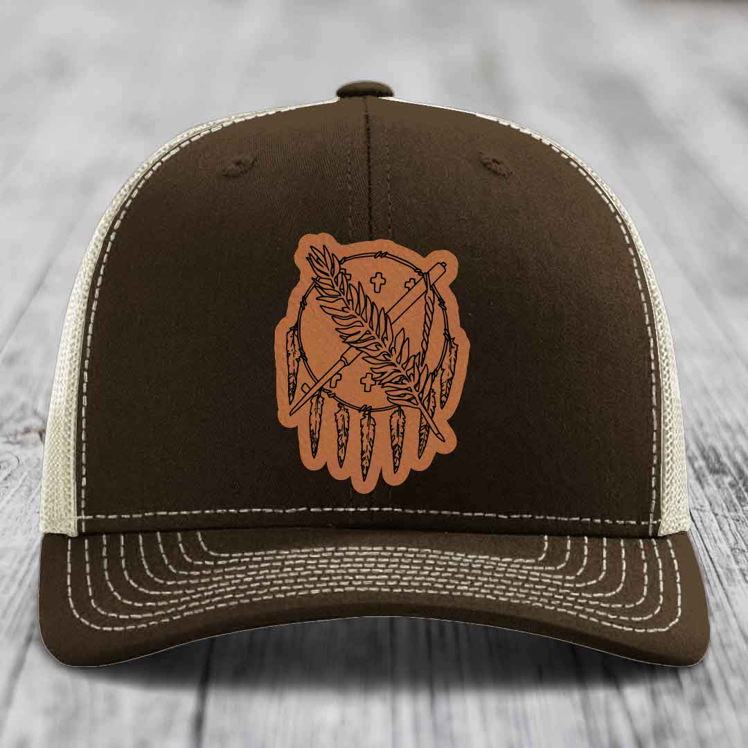 Oklahoma State Flag - Leather Patch Hat - Rawhide to Black Patch - Richardson 112 Snapback Trucker Hat