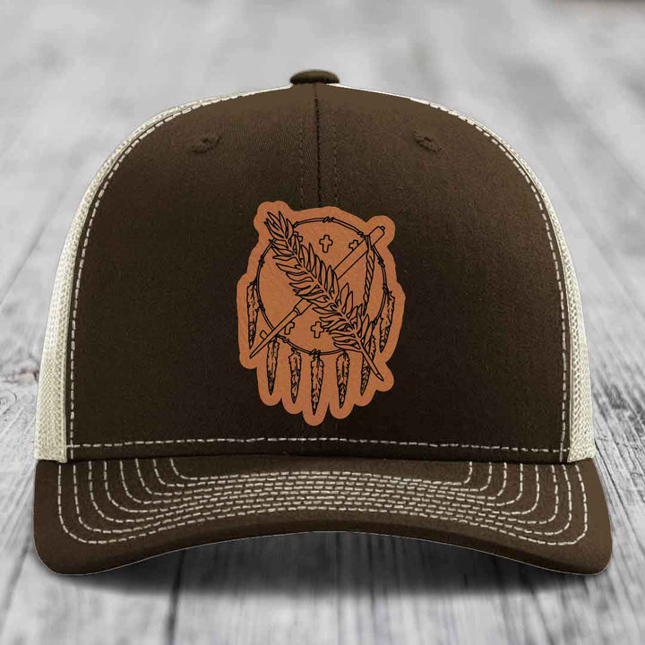 Oklahoma State Flag - Leather Patch Hat - Rawhide to Black Patch - Richardson 112 Snapback Trucker Hat