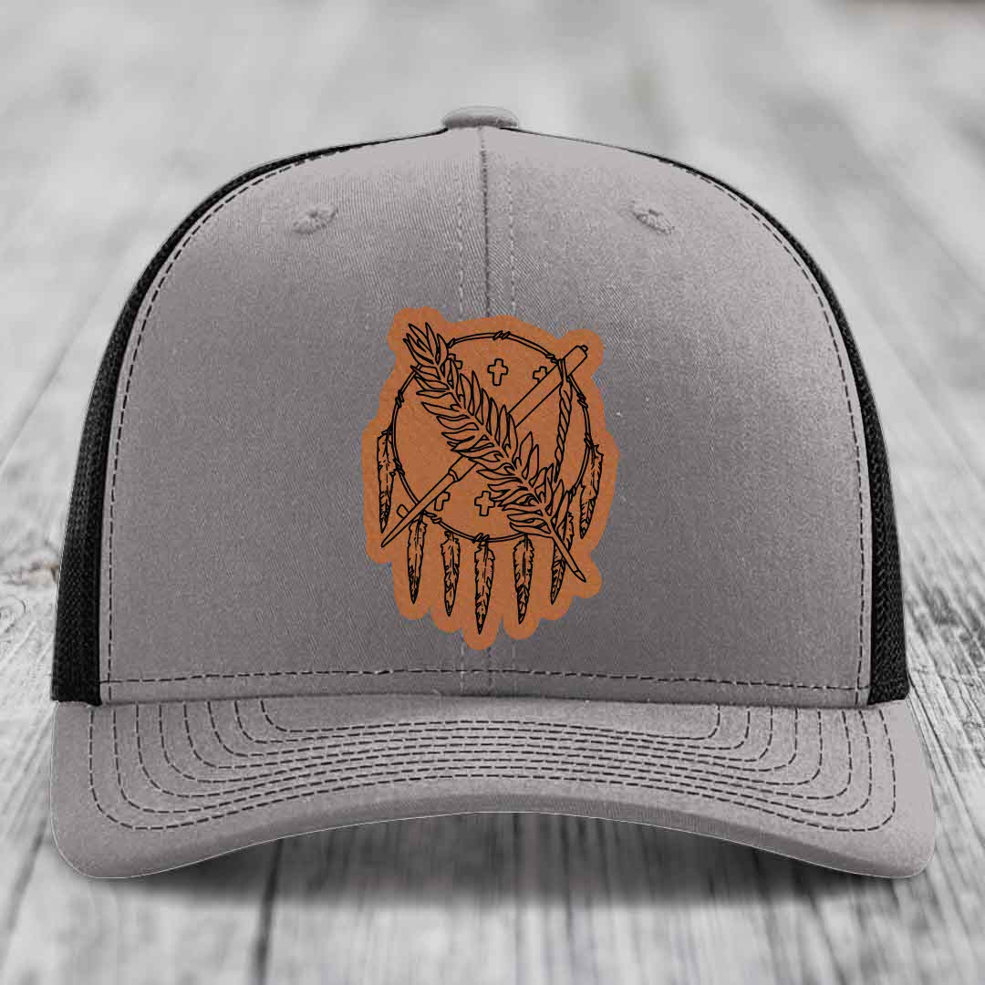Oklahoma State Flag - Leather Patch Hat - Rawhide to Black Patch - Richardson 112 Snapback Trucker Hat