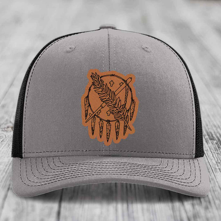 Oklahoma State Flag - Leather Patch Hat - Rawhide to Black Patch - Richardson 112 Snapback Trucker Hat