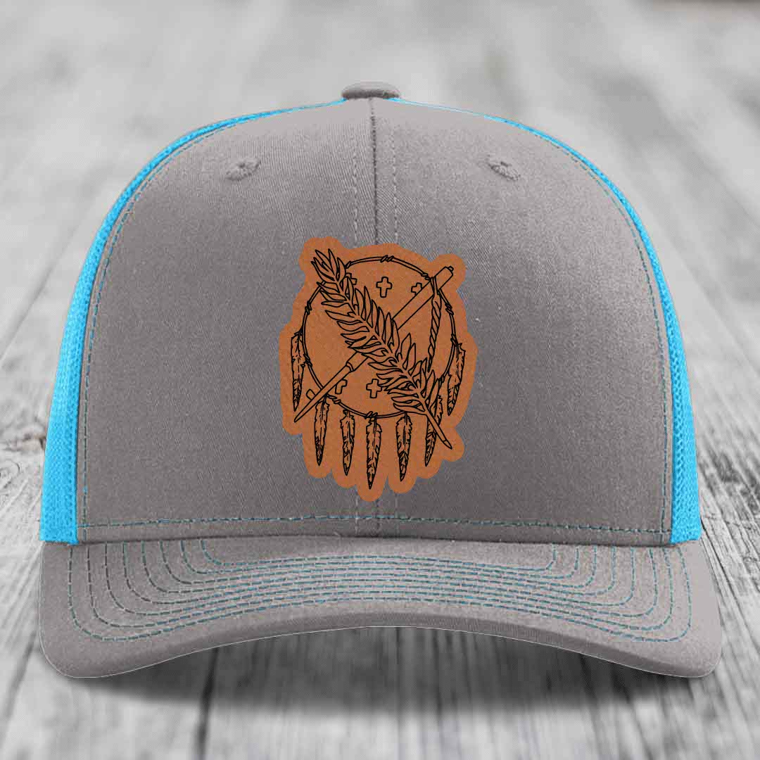 Oklahoma State Flag - Leather Patch Hat - Rawhide to Black Patch - Richardson 112 Snapback Trucker Hat