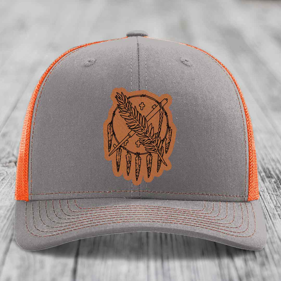 Oklahoma State Flag - Leather Patch Hat - Rawhide to Black Patch - Richardson 112 Snapback Trucker Hat