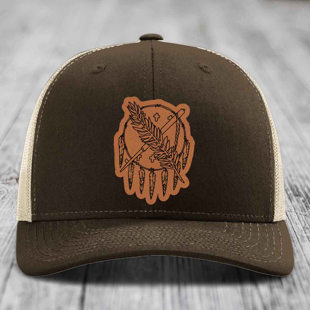 Oklahoma State Flag - Leather Patch Hat - Rawhide to Black Patch - Richardson 112 Snapback Trucker Hat