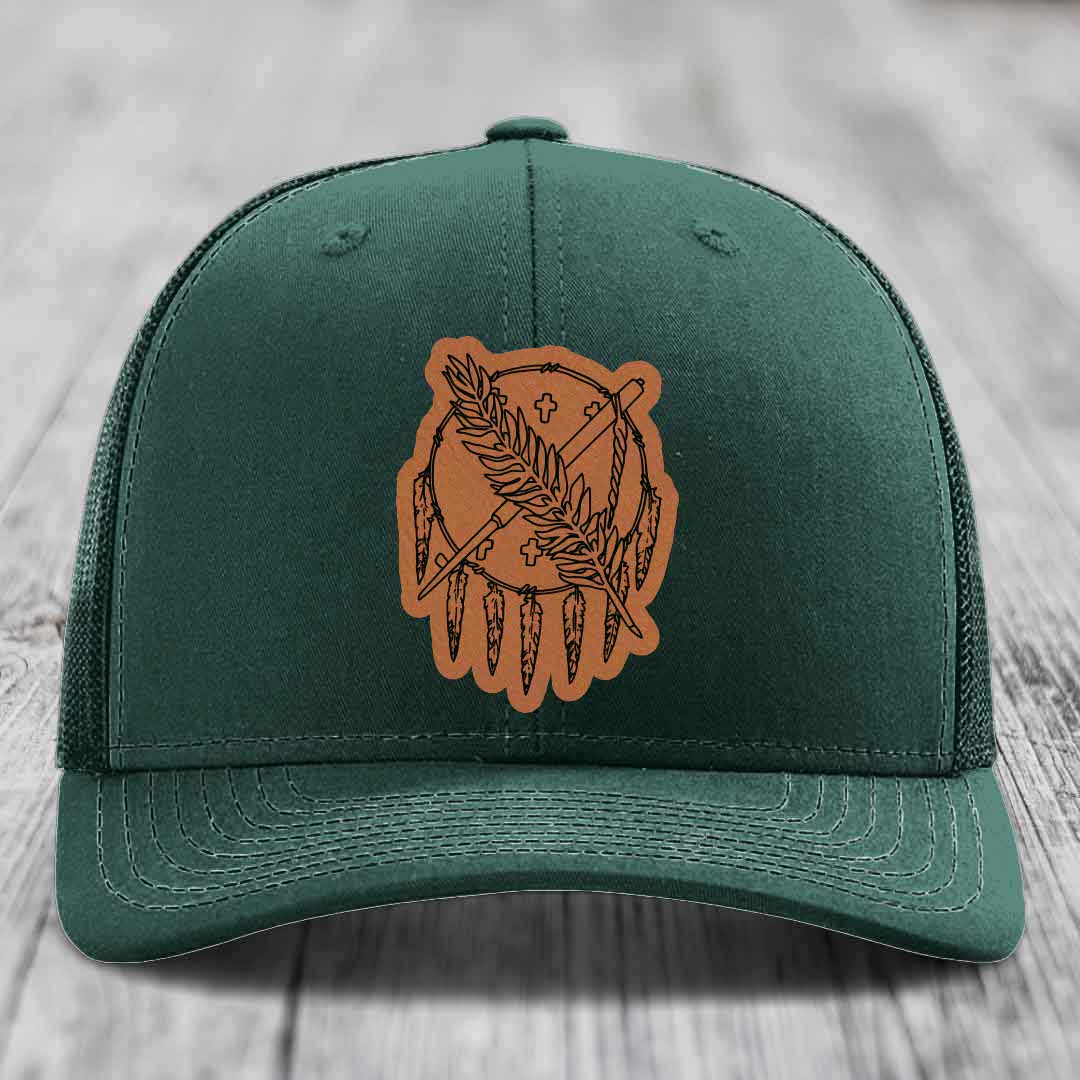 Oklahoma State Flag - Leather Patch Hat - Rawhide to Black Patch - Richardson 112 Snapback Trucker Hat