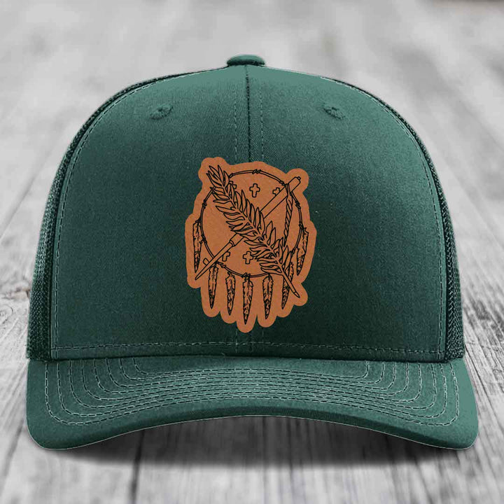Oklahoma State Flag - Leather Patch Hat - Rawhide to Black Patch - Richardson 112 Snapback Trucker Hat