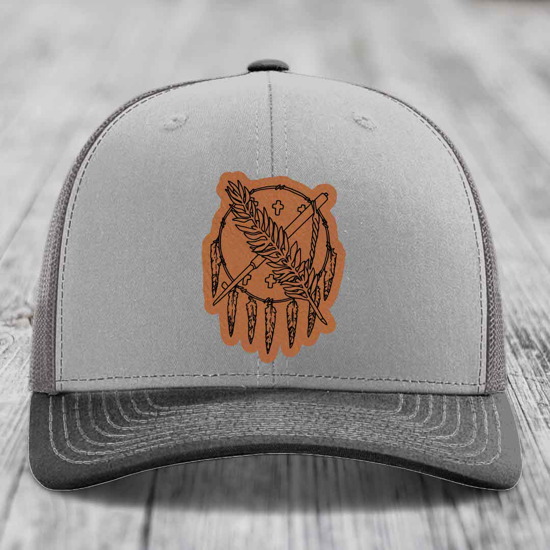 Oklahoma State Flag - Leather Patch Hat - Rawhide to Black Patch - Richardson 112 Snapback Trucker Hat
