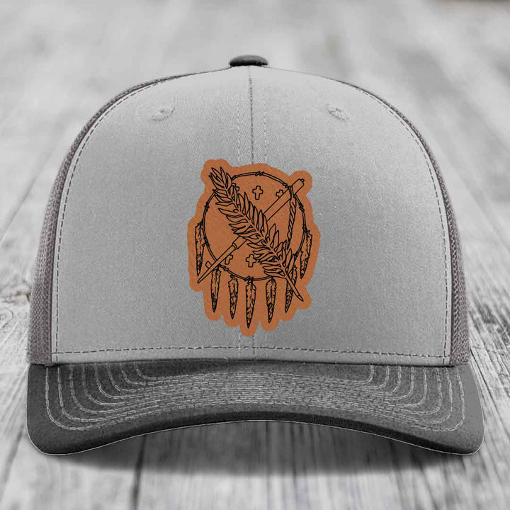 Oklahoma State Flag - Leather Patch Hat - Rawhide to Black Patch - Richardson 112 Snapback Trucker Hat