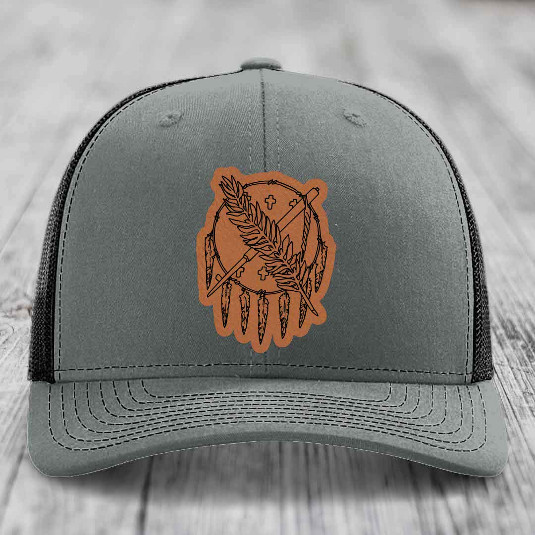 Oklahoma State Flag - Leather Patch Hat - Rawhide to Black Patch - Richardson 112 Snapback Trucker Hat