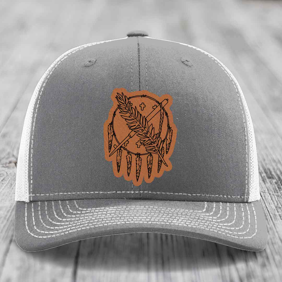 Oklahoma State Flag - Leather Patch Hat - Rawhide to Black Patch - Richardson 112 Snapback Trucker Hat