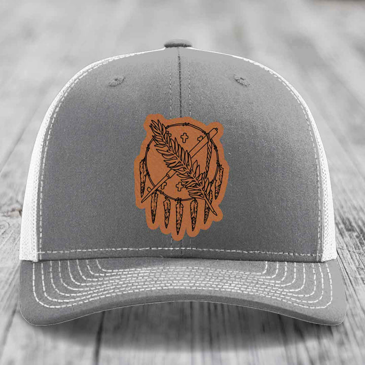 Oklahoma State Flag - Leather Patch Hat - Rawhide to Black Patch - Richardson 112 Snapback Trucker Hat
