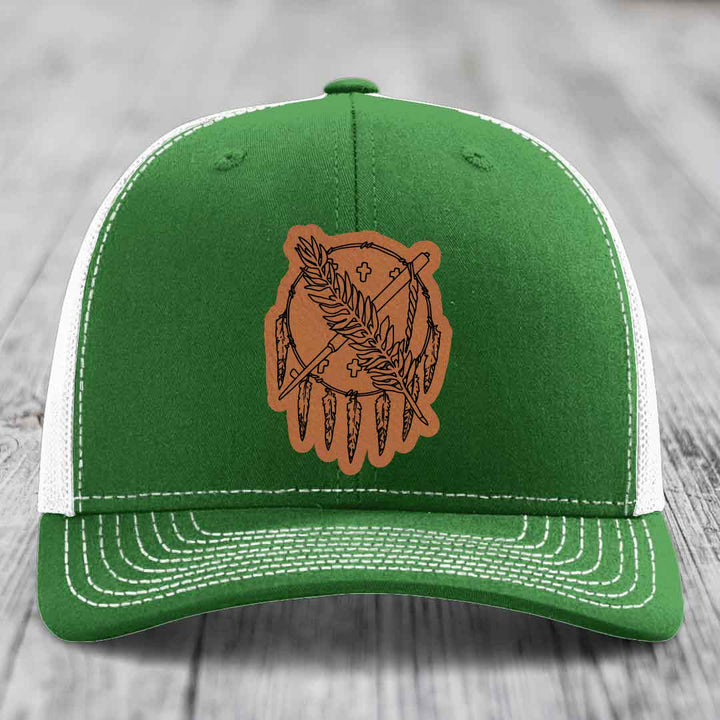 Oklahoma State Flag - Leather Patch Hat - Rawhide to Black Patch - Richardson 112 Snapback Trucker Hat
