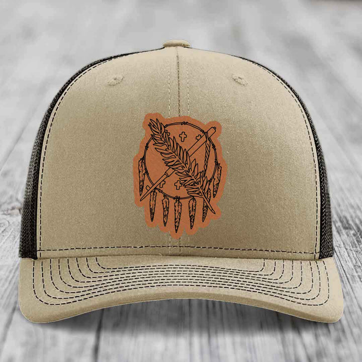 Oklahoma State Flag - Leather Patch Hat - Rawhide to Black Patch - Richardson 112 Snapback Trucker Hat