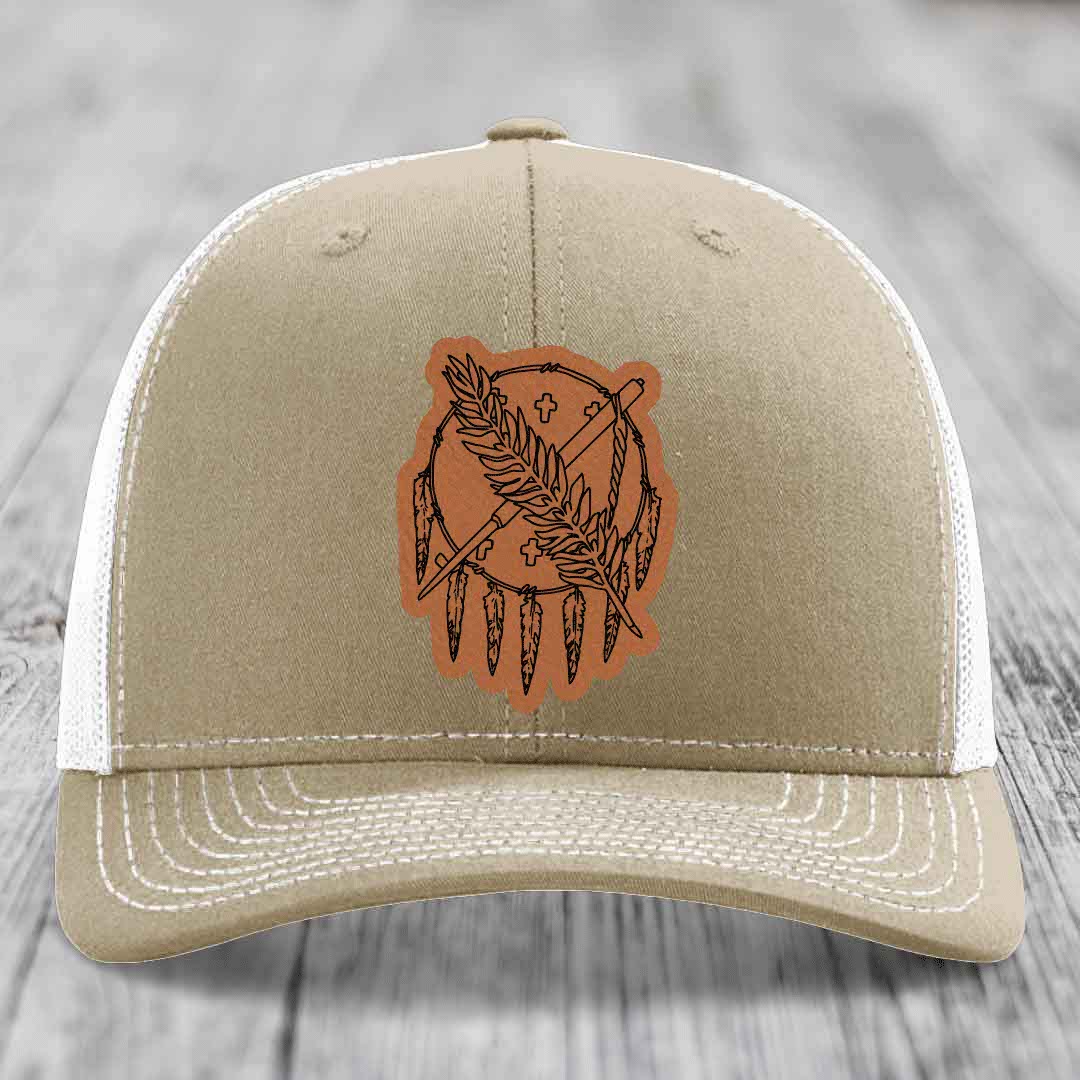 Oklahoma State Flag - Leather Patch Hat - Rawhide to Black Patch - Richardson 112 Snapback Trucker Hat