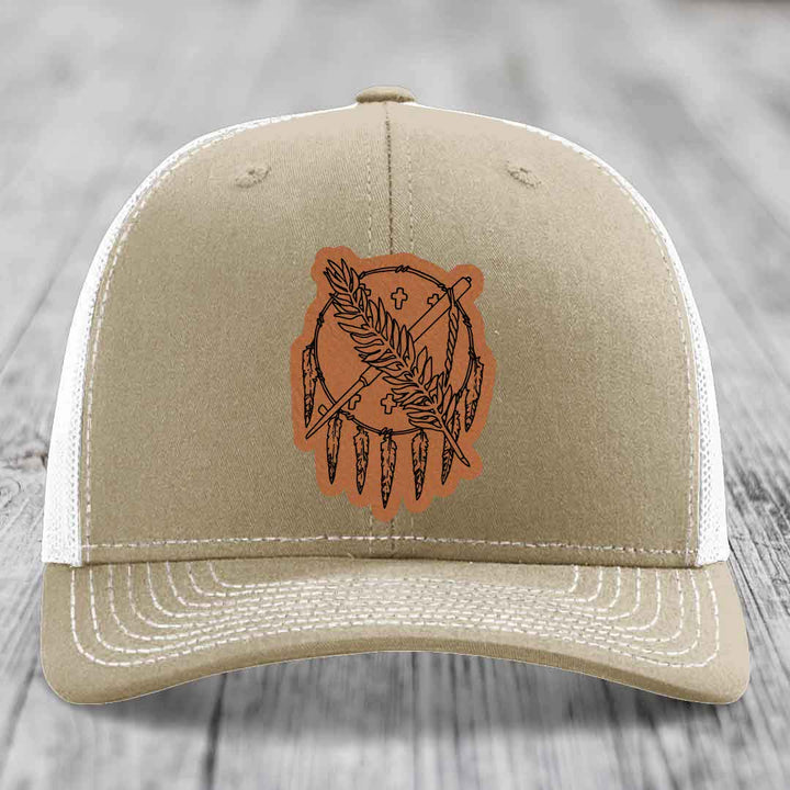 Oklahoma State Flag - Leather Patch Hat - Rawhide to Black Patch - Richardson 112 Snapback Trucker Hat