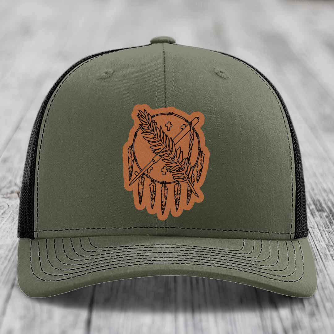 Oklahoma State Flag - Leather Patch Hat - Rawhide to Black Patch - Richardson 112 Snapback Trucker Hat