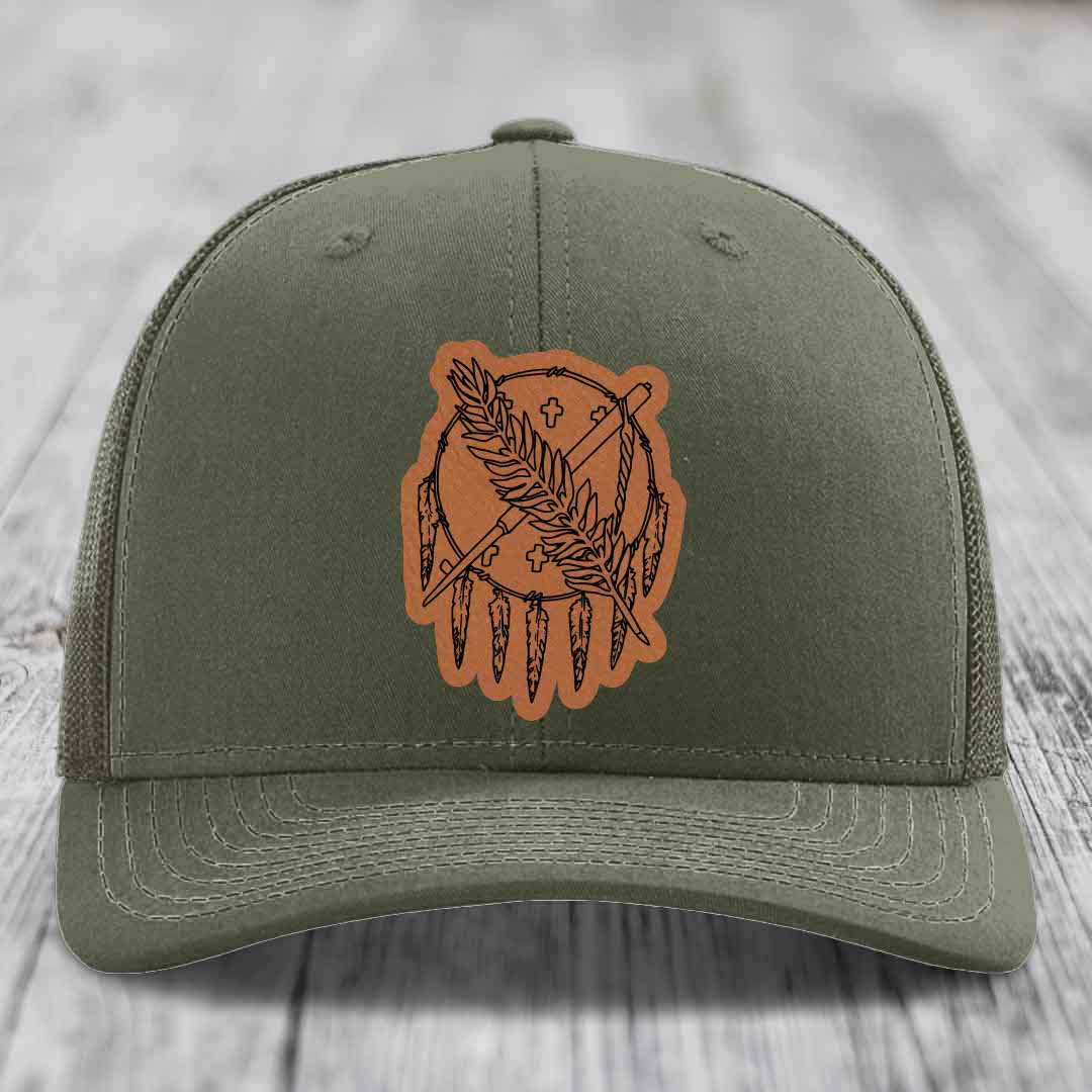 Oklahoma State Flag - Leather Patch Hat - Rawhide to Black Patch - Richardson 112 Snapback Trucker Hat