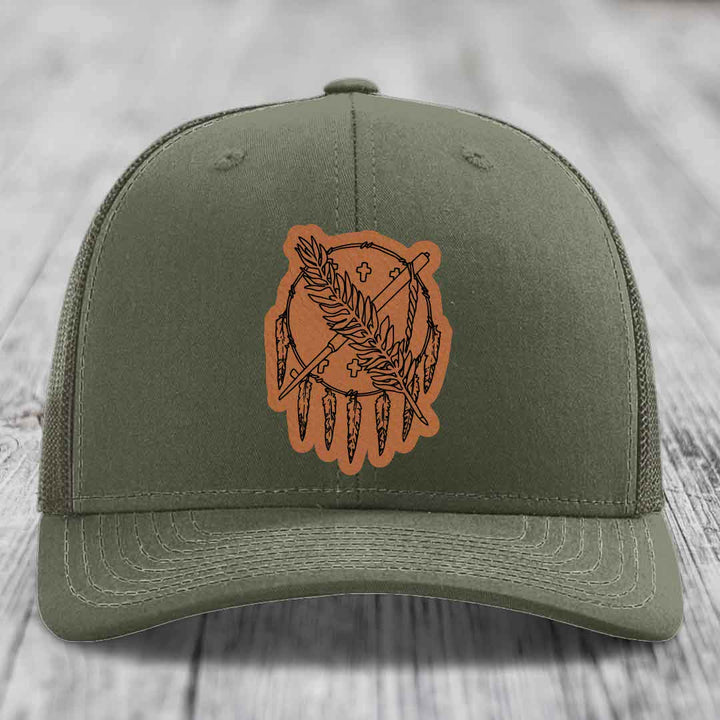 Oklahoma State Flag - Leather Patch Hat - Rawhide to Black Patch - Richardson 112 Snapback Trucker Hat