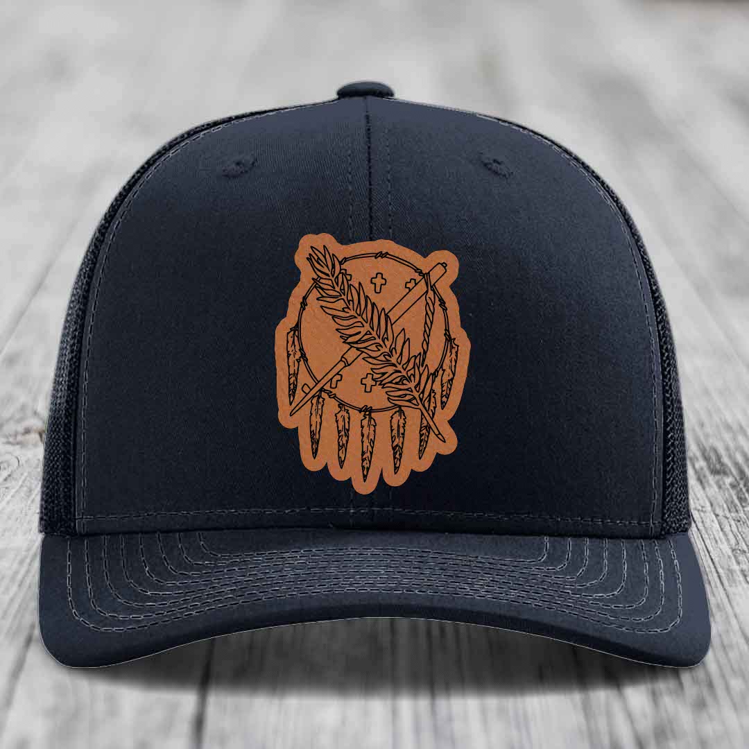 Oklahoma State Flag - Leather Patch Hat - Rawhide to Black Patch - Richardson 112 Snapback Trucker Hat