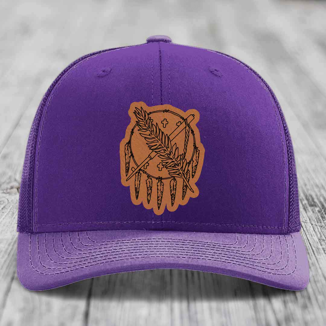 Oklahoma State Flag - Leather Patch Hat - Rawhide to Black Patch - Richardson 112 Snapback Trucker Hat