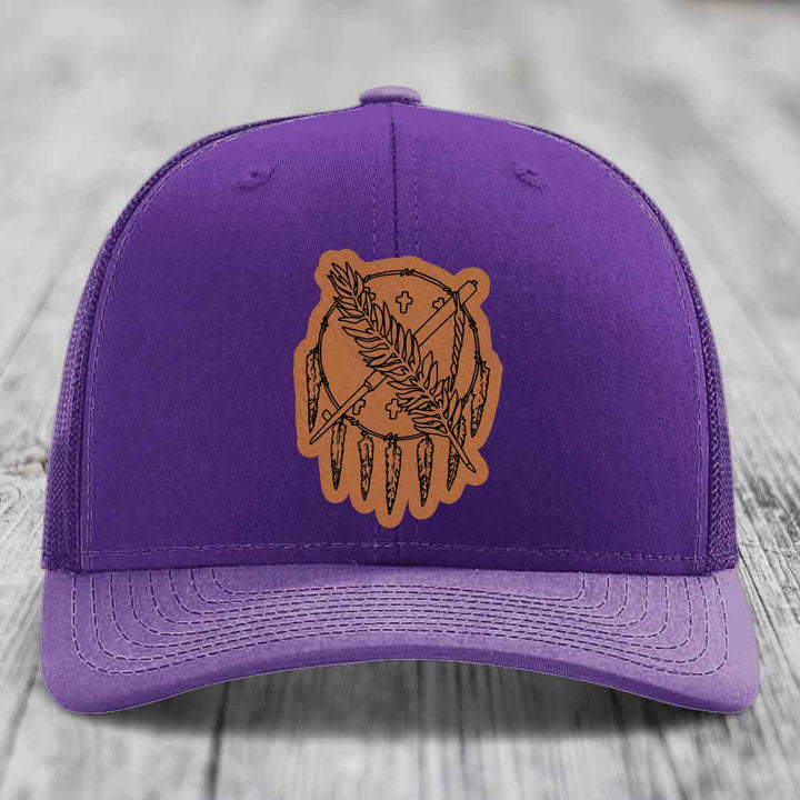 Oklahoma State Flag - Leather Patch Hat - Rawhide to Black Patch - Richardson 112 Snapback Trucker Hat