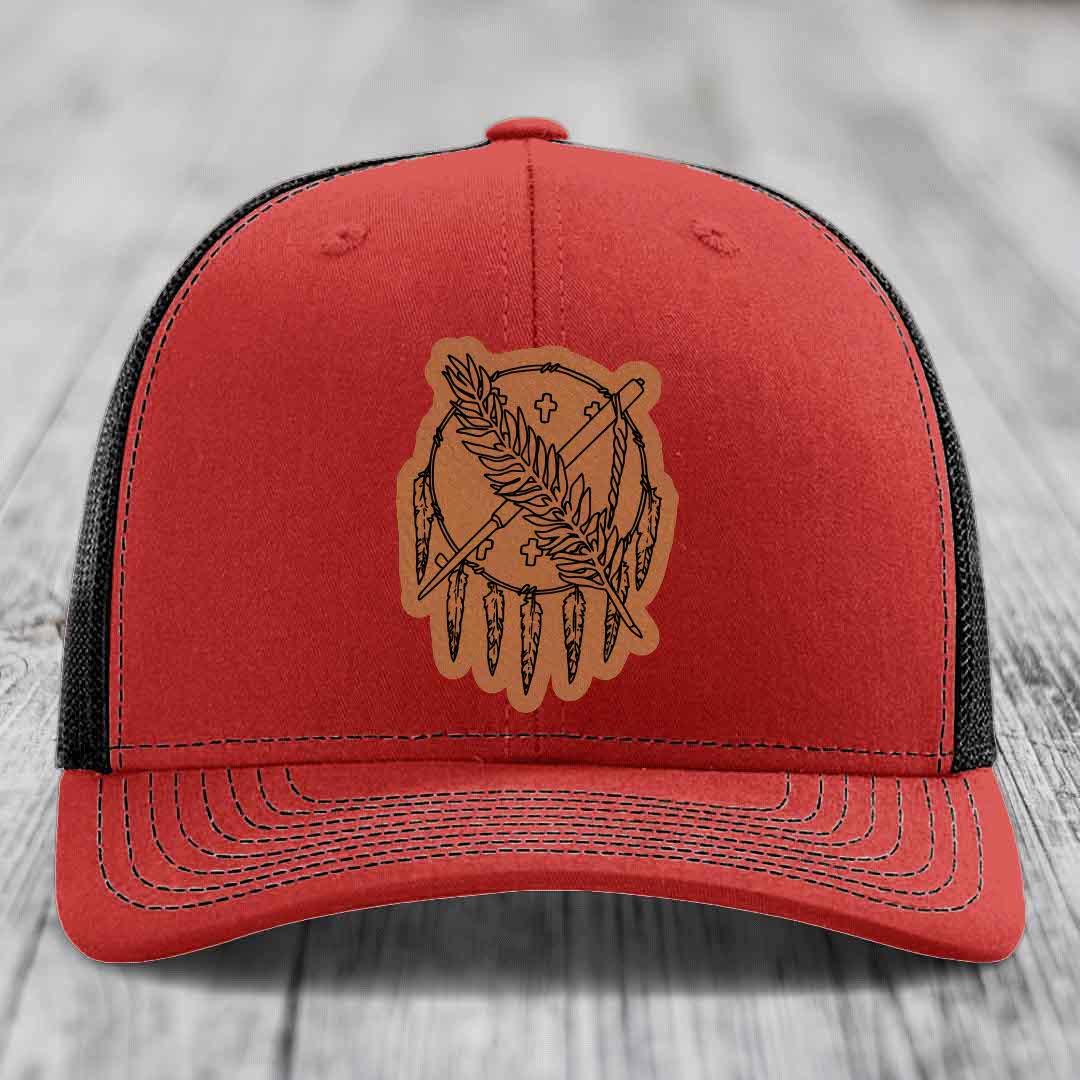 Oklahoma State Flag - Leather Patch Hat - Rawhide to Black Patch - Richardson 112 Snapback Trucker Hat