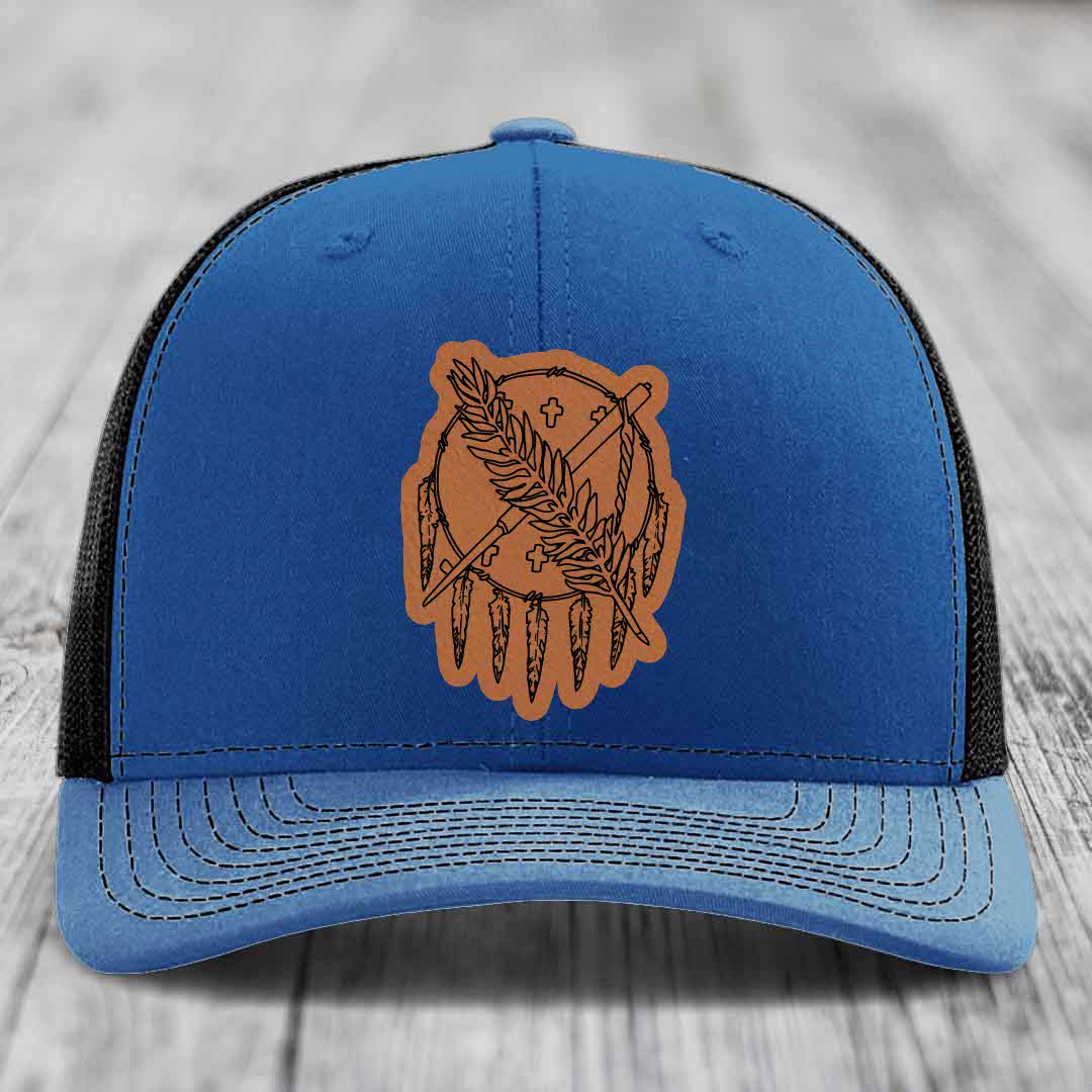 Oklahoma State Flag - Leather Patch Hat - Rawhide to Black Patch - Richardson 112 Snapback Trucker Hat