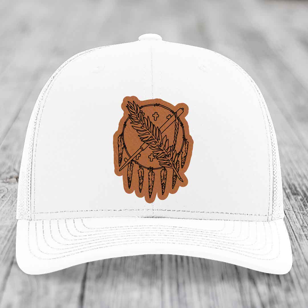 Oklahoma State Flag - Leather Patch Hat - Rawhide to Black Patch - Richardson 112 Snapback Trucker Hat