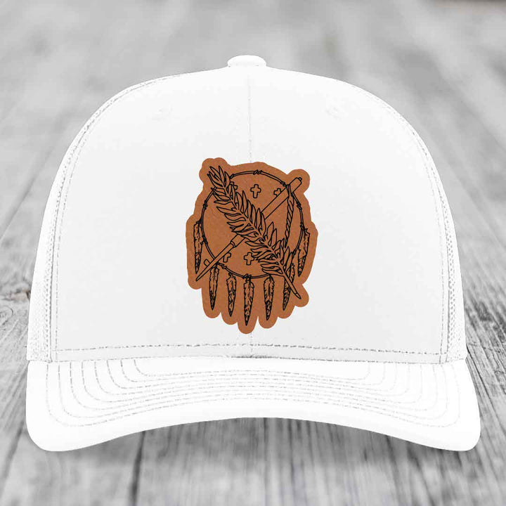Oklahoma State Flag - Leather Patch Hat - Rawhide to Black Patch - Richardson 112 Snapback Trucker Hat