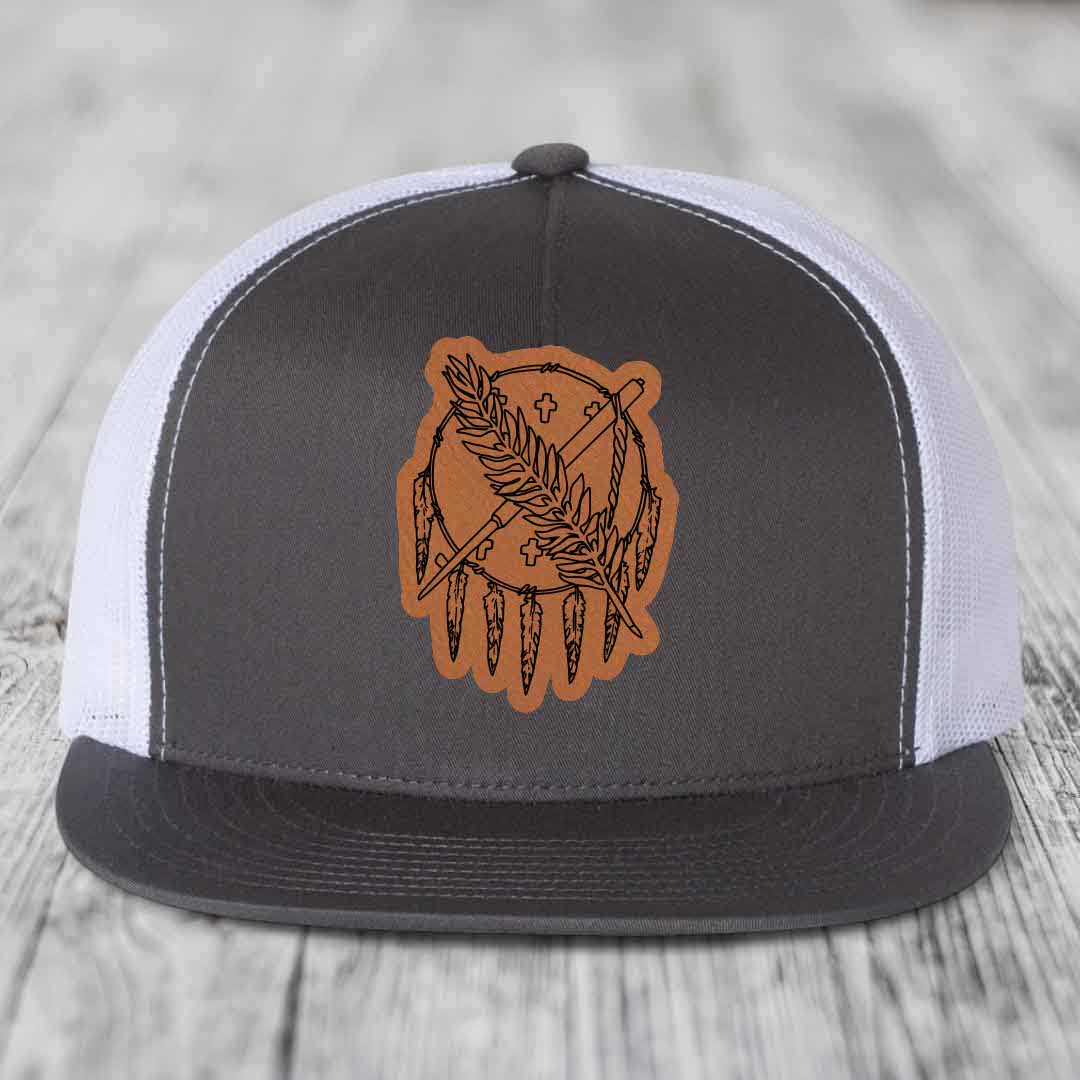 Oklahoma State Flag - Leather Patch Hat - Rawhide to Black Patch - Yupoong 6006 Snapback Flatbill Hat