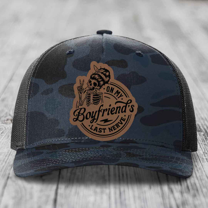 On My Boyfriends Last Nerve - Leather Patch Hat - Dark Brown to Black Patch - Richardson 112PFP Snapback Trucker Hat