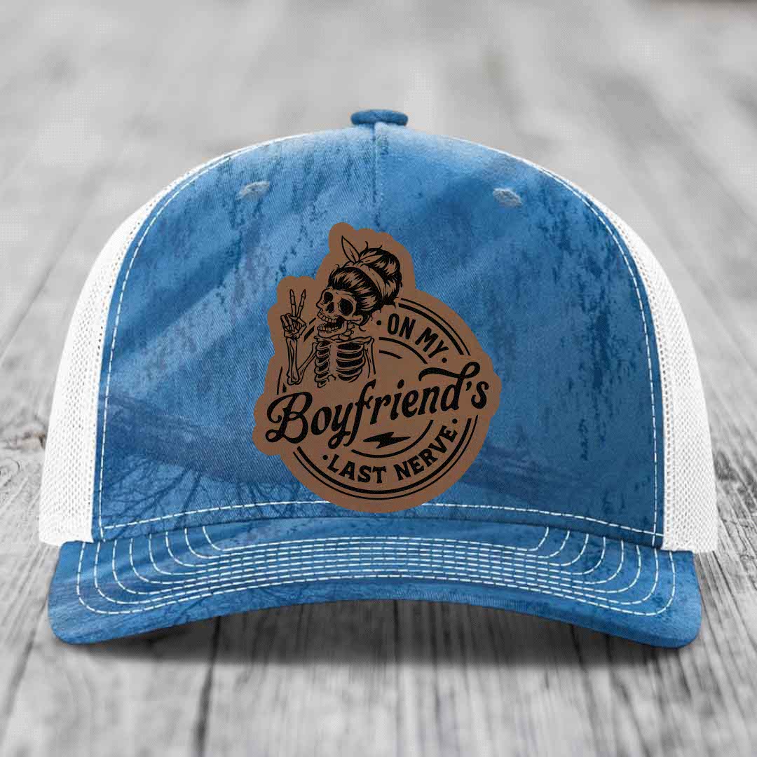 On My Boyfriends Last Nerve - Leather Patch Hat - Dark Brown to Black Patch - Richardson 112PFP Snapback Trucker Hat