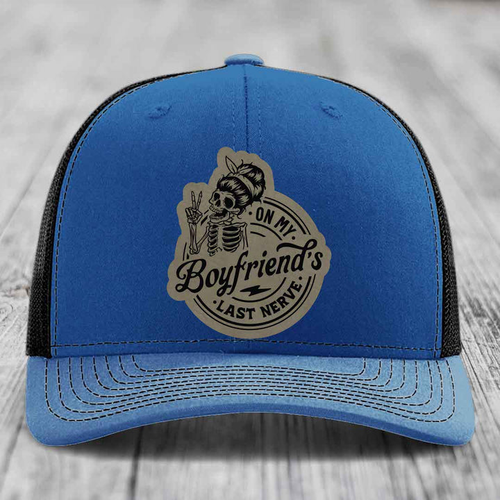 On My Boyfriends Last Nerve - Leather Patch Hat - Light Brown to Black Patch - Richardson 112 Snapback Trucker Hat