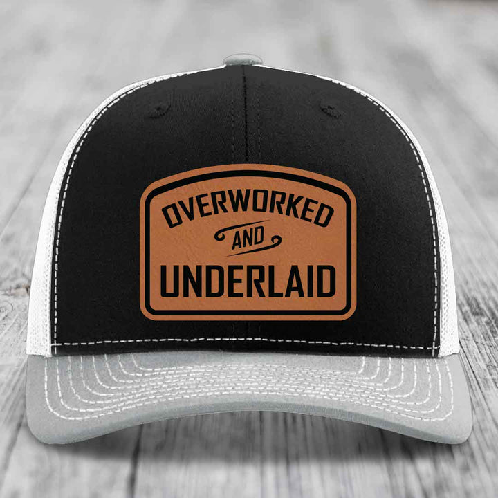 Overworked and Underlaid - Leather Patch Hat - Rawhide to Black Patch - Richardson 112 Snapback Trucker Hat