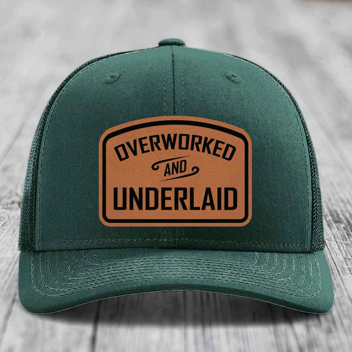 Overworked and Underlaid - Leather Patch Hat - Rawhide to Black Patch - Richardson 112 Snapback Trucker Hat