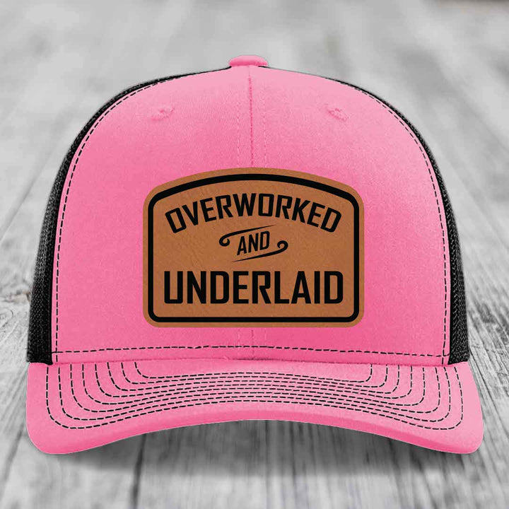 Overworked and Underlaid - Leather Patch Hat - Rawhide to Black Patch - Richardson 112 Snapback Trucker Hat