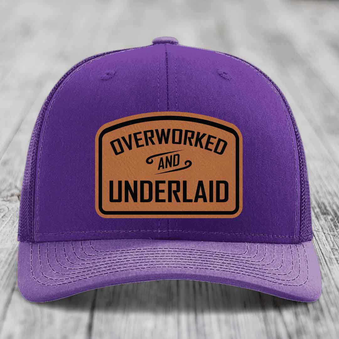 Overworked and Underlaid - Leather Patch Hat - Rawhide to Black Patch - Richardson 112 Snapback Trucker Hat
