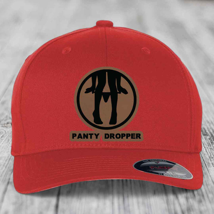 Panty Dropper - Leather Patch Hat - Dark Brown to Black Patch - Flexfit 6277 Fitted Hat