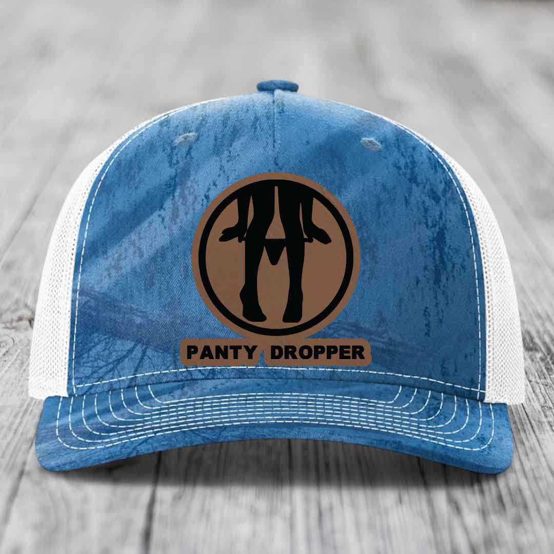 Panty Dropper - Leather Patch Hat - Dark Brown to Black Patch - Richardson 112PFP Snapback Trucker Hat