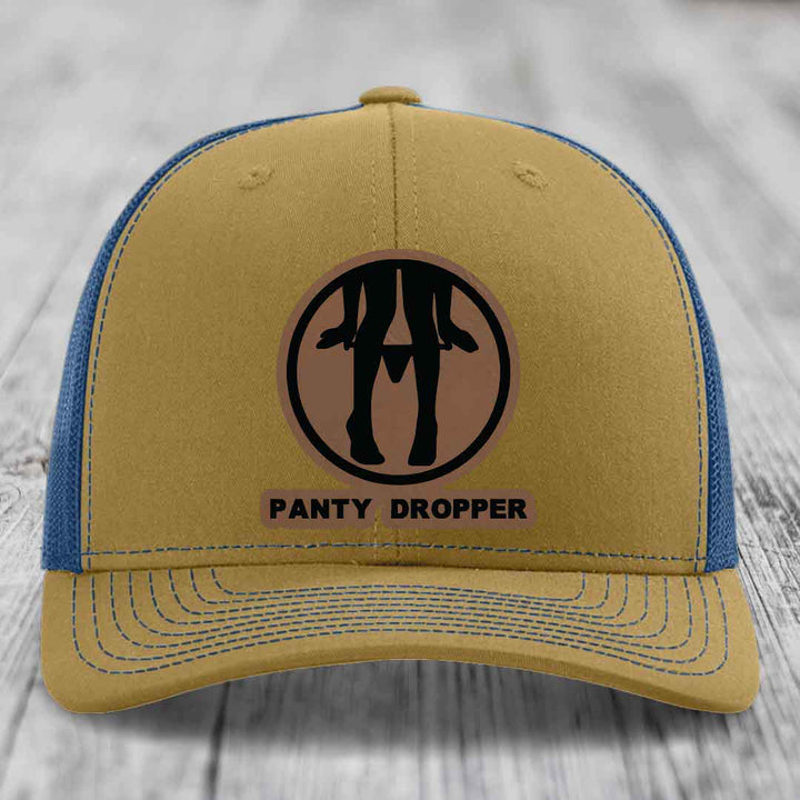 Panty Dropper - Leather Patch Hat - Dark Brown to Black Patch - Richardson 112 Snapback Trucker Hat