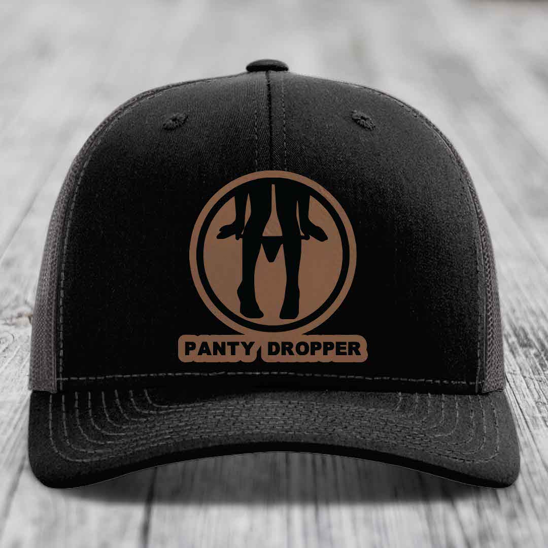 Panty Dropper - Leather Patch Hat - Dark Brown to Black Patch - Richardson 112 Snapback Trucker Hat
