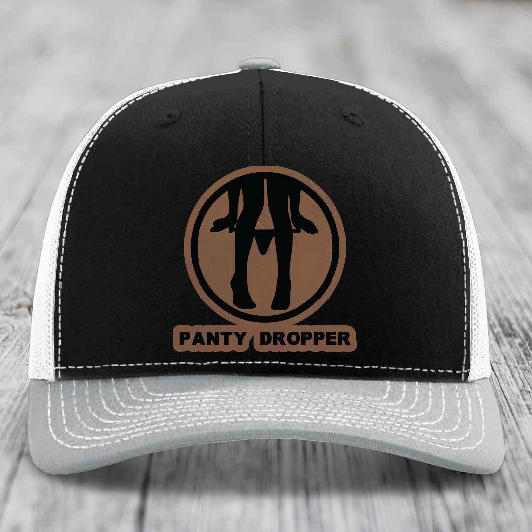Panty Dropper - Leather Patch Hat - Dark Brown to Black Patch - Richardson 112 Snapback Trucker Hat