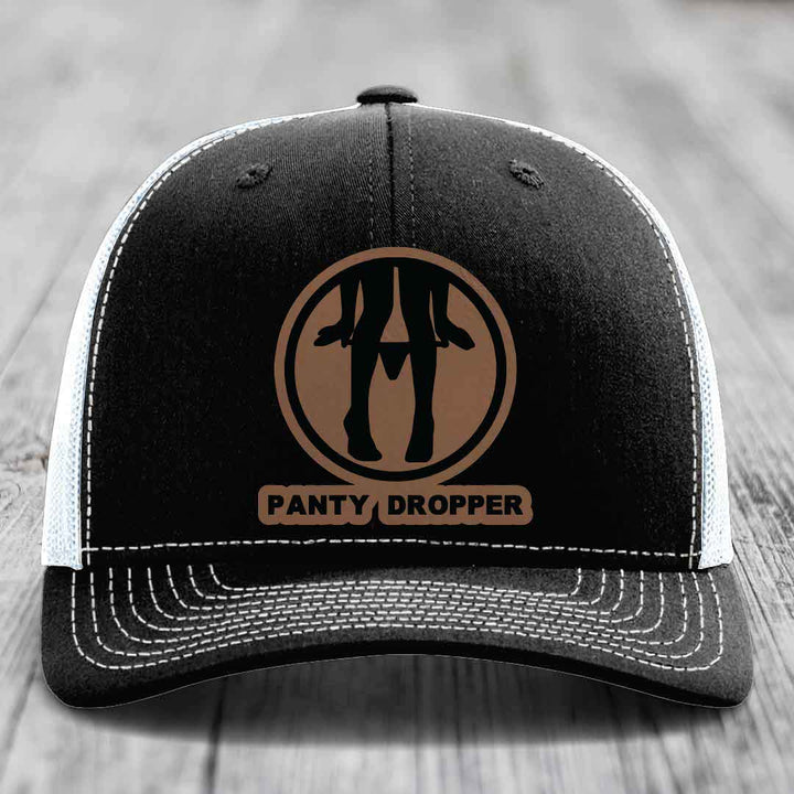 Panty Dropper - Leather Patch Hat - Dark Brown to Black Patch - Richardson 112 Snapback Trucker Hat