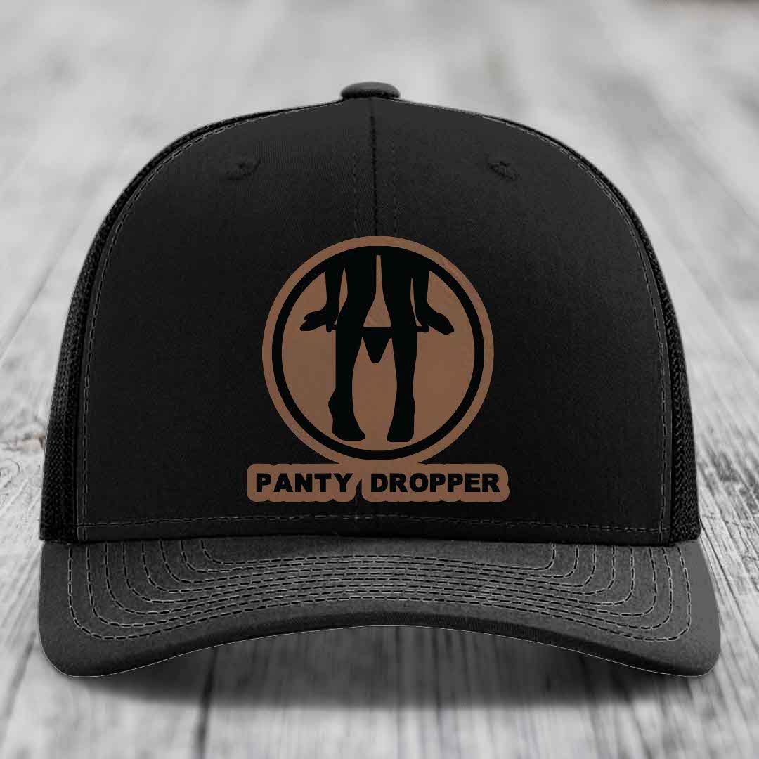 Panty Dropper - Leather Patch Hat - Dark Brown to Black Patch - Richardson 112 Snapback Trucker Hat