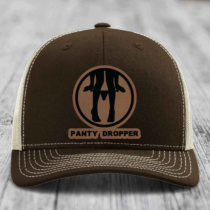 Panty Dropper - Leather Patch Hat - Dark Brown to Black Patch - Richardson 112 Snapback Trucker Hat