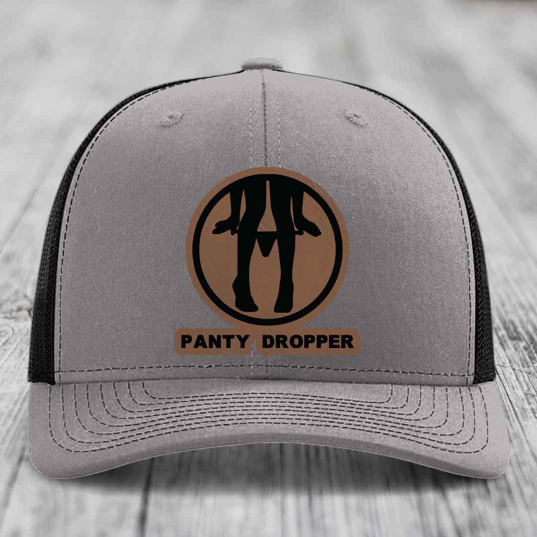 Panty Dropper - Leather Patch Hat - Dark Brown to Black Patch - Richardson 112 Snapback Trucker Hat