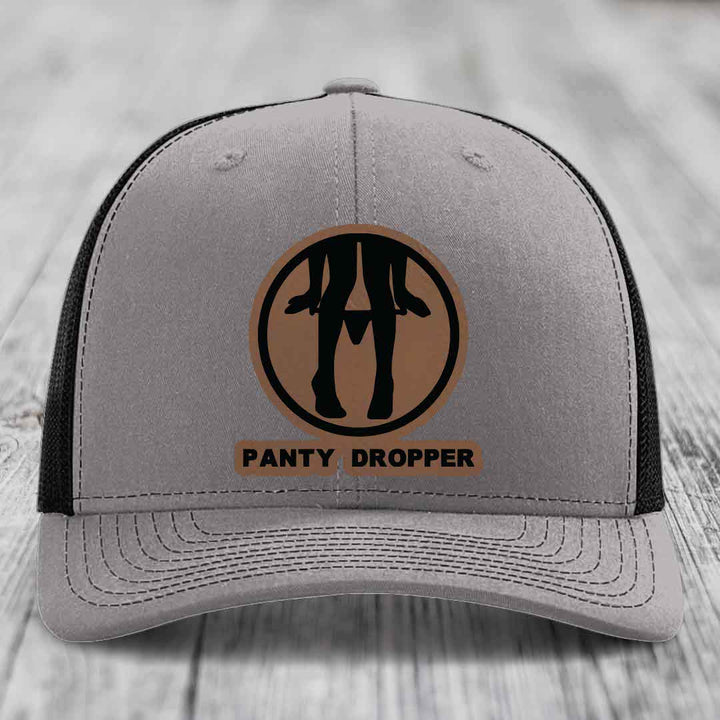 Panty Dropper - Leather Patch Hat - Dark Brown to Black Patch - Richardson 112 Snapback Trucker Hat