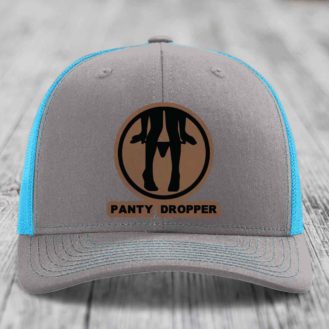 Panty Dropper - Leather Patch Hat - Dark Brown to Black Patch - Richardson 112 Snapback Trucker Hat