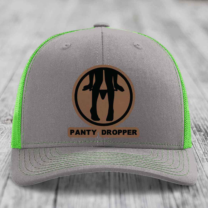 Panty Dropper - Leather Patch Hat - Dark Brown to Black Patch - Richardson 112 Snapback Trucker Hat