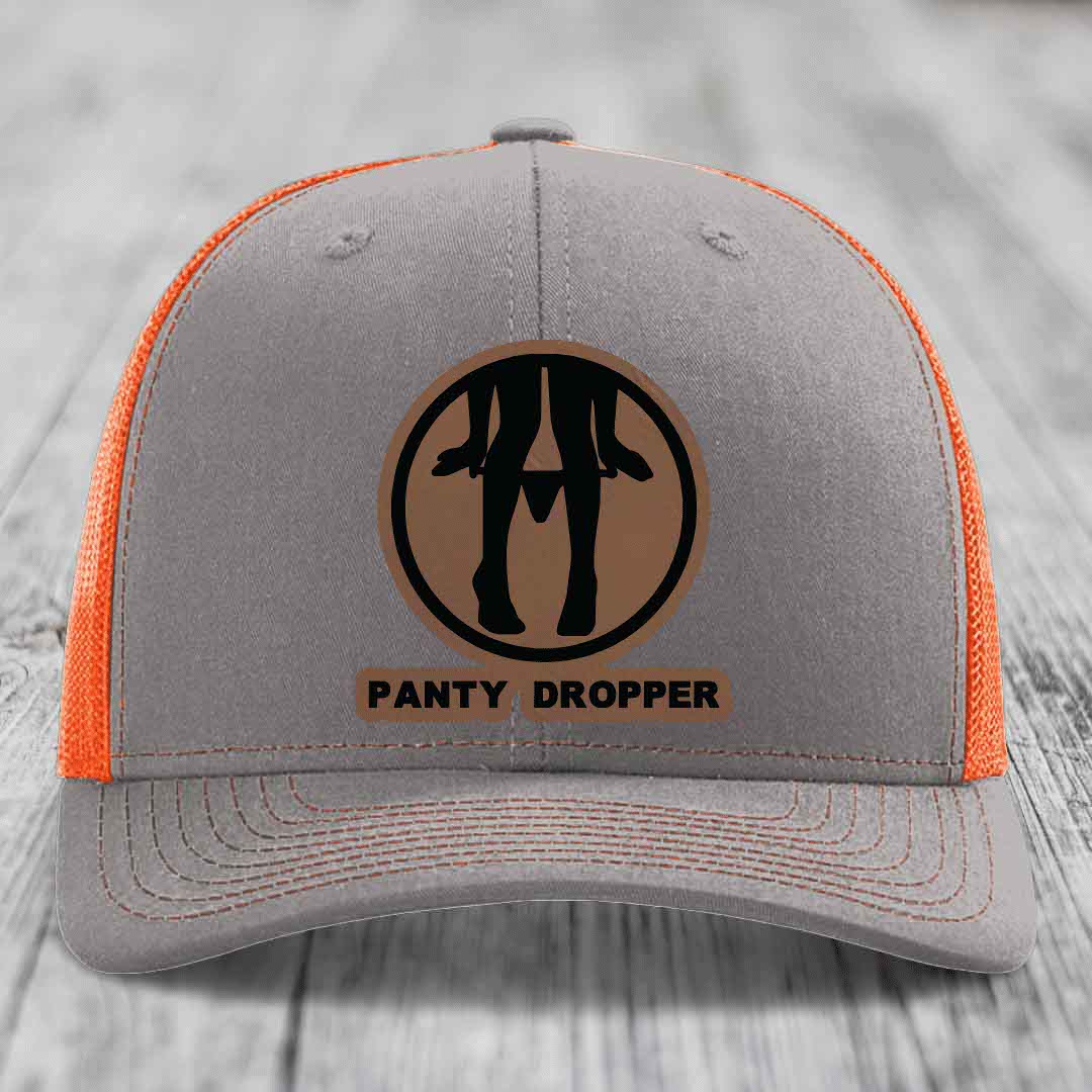 Panty Dropper - Leather Patch Hat - Dark Brown to Black Patch - Richardson 112 Snapback Trucker Hat