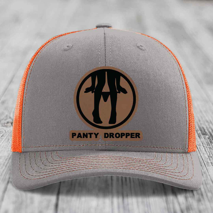 Panty Dropper - Leather Patch Hat - Dark Brown to Black Patch - Richardson 112 Snapback Trucker Hat